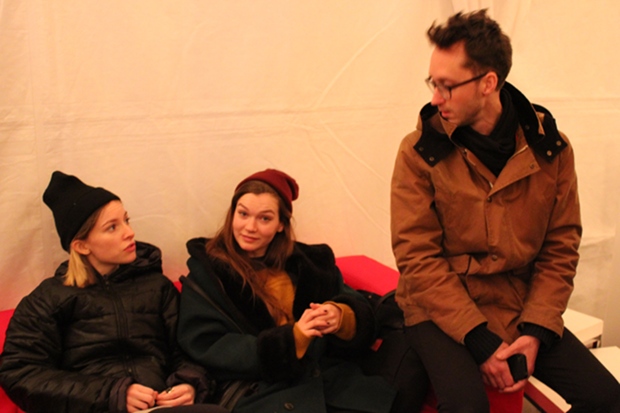 "I Used To Be Darker's" Deragh Campbell, Hannah Gross, and Matt Porterfield hanging out after the IFP party.