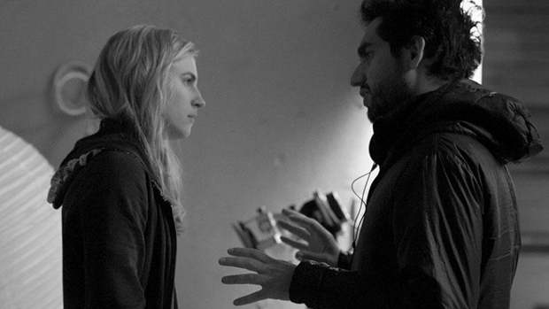 Brit Marling and Zal Batmanglij on the set of The East