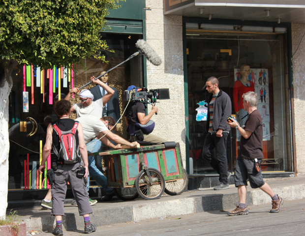 A hand-made dolly on the Omar set. Image courtesy of Hany Abu-Assad.