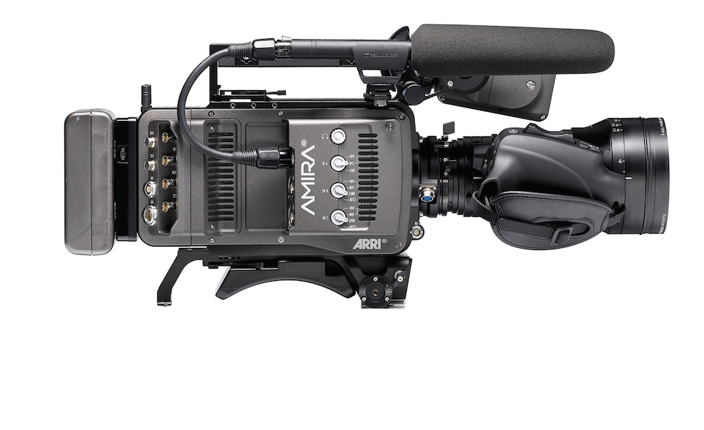 Connections side of ARRI Alexa. Zoom in both product shots is Fujinon Cabrio 85-300mm T2.9, digitally shorted an inch or so to make it look shorter and lighter. Lens weight remains a problem for hand-held S35 cameras.