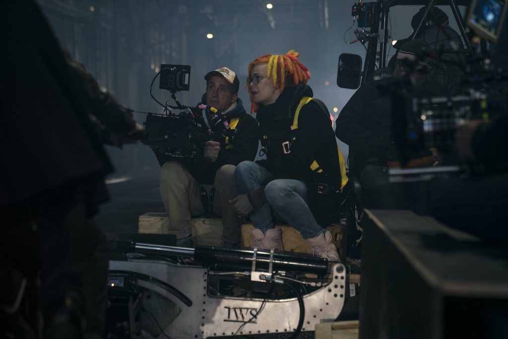 Daniele Massaccesi and Lana Wachowski on the set of The Matrix Resurrections