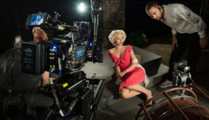 Ana de Armas and cinematographer Chayse Irvin on the set of Blonde