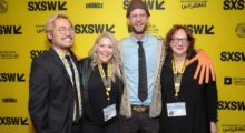 Top (L-R) Daniel Kwan, Claudette Godfrey, Daniel Scheinert, and Janet Pierson at the opening night premiere of "Everything Everywhere All At Once" during SXSW 2022