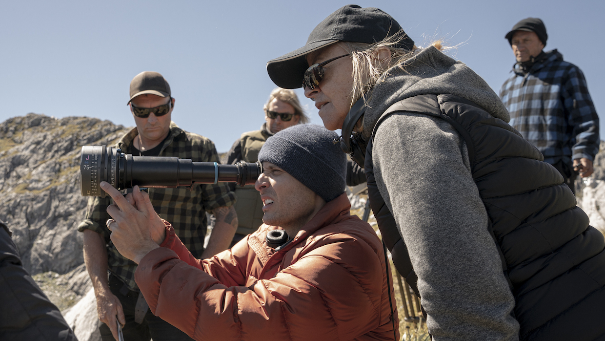 DP Alex Disenhof (with viewfinder) and director Charlotte Brändström on the set of The Rings of Power