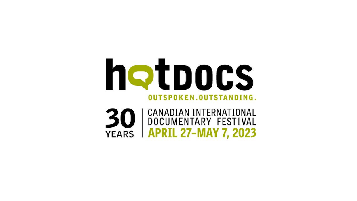 The black and green logo for Hot Docs 2023.
