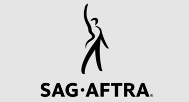 A logo containing the word "SAG-AFTRA" and a stylized drawing of a performer.