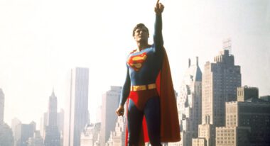 A still of Christopher Reeve as Super Man.